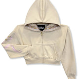 KATIE J TWEEN DYLAN BOW APPLIQUE ZIP HOODIE - TAUPE SHABBY FLORAL