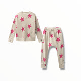 NUNUNU BABY STAR SWEATSHIRT AND JOGGER SET - SMOKEY NATURAL/PINK