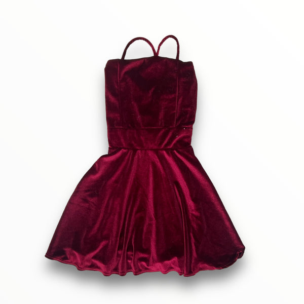 FLOWERS BY ZOE TIE BACK DRESS - BURGANDY VELVET