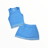 FLOWERS BY ZOE RIBBED LACE TRIM TANK AND SKORT SET - BLUE