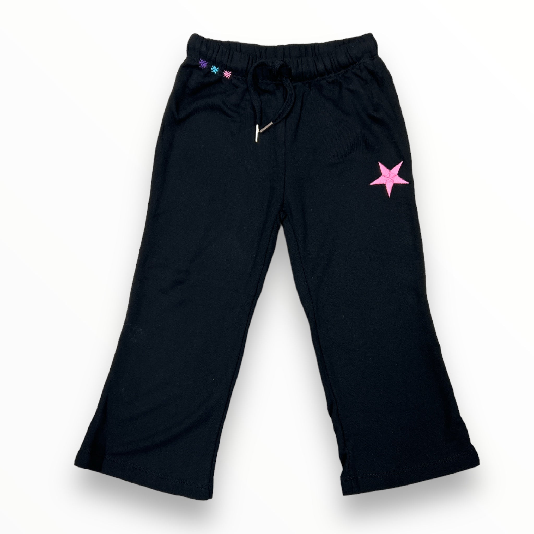 FLOWERS BY ZOE WIDE LEG SWEATPANT - BLACK/EMBROIDERED STAR