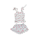 FLOWERS BY ZOE GAUZE TANK AND RUFFLE SHORT SET - WHITE ROSE