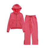 T2LOVE ZIP HOODIE AND WIDE LEG SWEATS SET - HOT PINK
