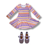 SOCIAL BUTTERFLY L/S RUFFLE DRESS - GLITTER ZIG ZAG