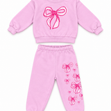 CALIFORNIAN VINTAGE BABY CREW AND JOGGER SET - PINK BOW