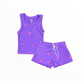 FLOWERS BY ZOE RIBBED TANK TOP -  NEON PURPLE STARS