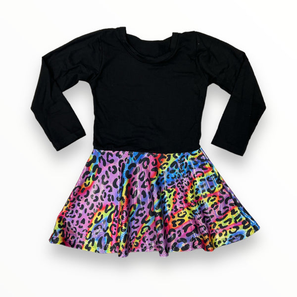 DORI CREATIONS LONG SLEEVE DRESS - BLACK/ANIMAL