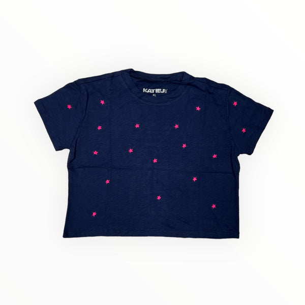 KATIE J FEARLESS CROPPED TEE - MIDNIGHT/PINK STAR