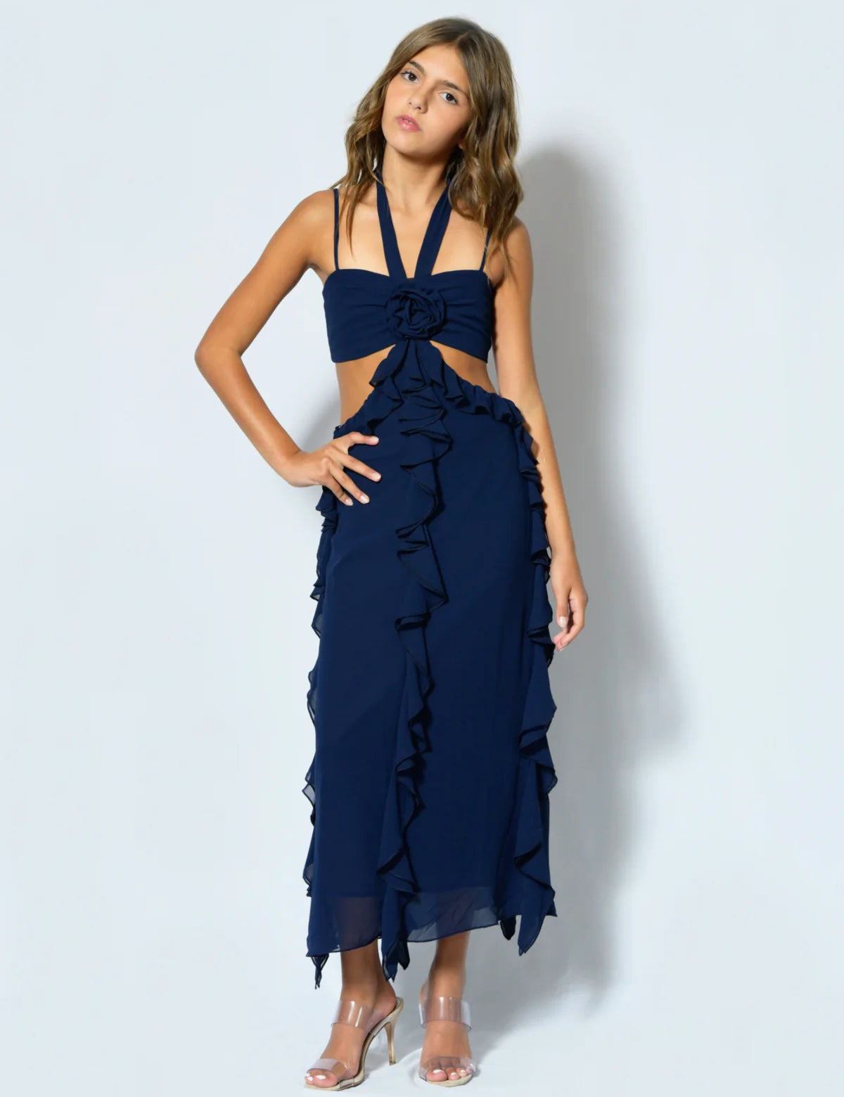 KATIE J TWEEN EVERLY CUTOUT MAXI DRESS - EVENING BLUE  Meant 2 Be Kids