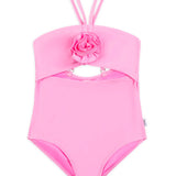 LIMEAPPLE ELIANA ROSETTE HALTER ONE PIECE SWIMSUIT - PINK