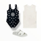 FLOWERS BY ZOE 1 PC SWIMSUIT - BLACK BANDANA