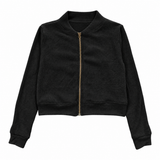 T2LOVE L/S BOMBER CARDIGAN WITH ZIP AND FOLD OVER SKIRT SET - BLACK