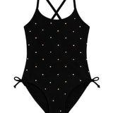 LIMEAPPLE MARA GATHERED ONE PIECE SWIMSUIT - BLACK RHINESTONE