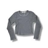 T2LOVE L/S THERMAL CREW TOP W/THUMBHOLE - GRAY (CROP)