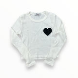T2LOVE CROP LONG SLEEVE THERMAL WITH THUMB HOLES - IVORY/BLACK HEART