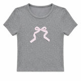 KATIE J TWEEN GINGHAM BOW TEE - HEATHER GRAY
