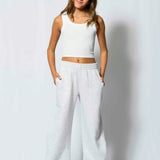 KATIE J TWEEN HADEN BARREL LEG SWEATPANT - LIGHT HEATHER GREY