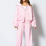 KATIE J TWEEN HADEN ZIP HOODIE SWEATSHIRT AND BAREL WIDE LEG SWEATPANT - BALLET PINK