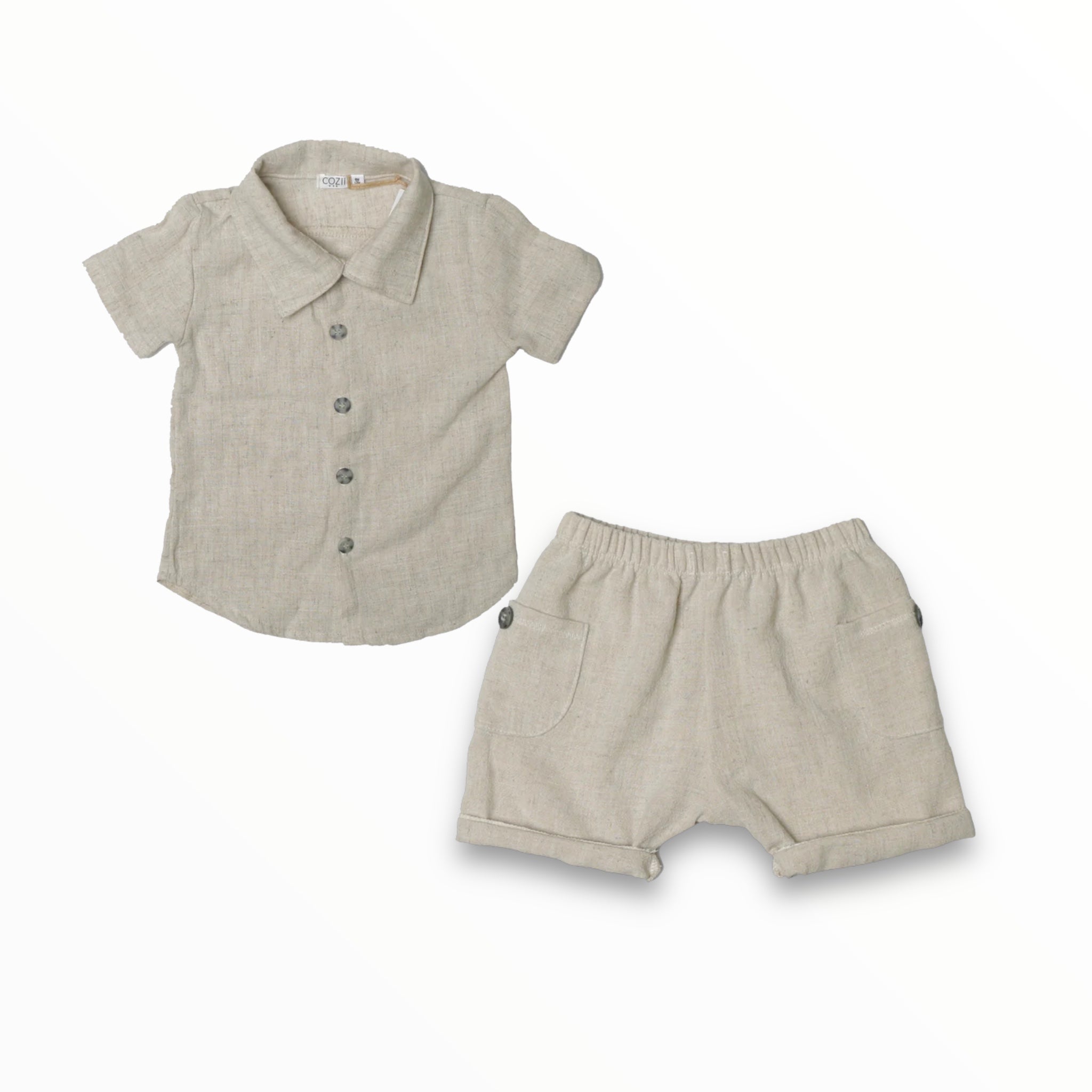 COZII S/S BUTTON DOWN AND SHORT SET - WASHED LINEN