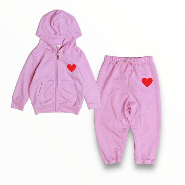 COZII ZIP HOODIE AND JOGGER SET -PINK/RED HEART