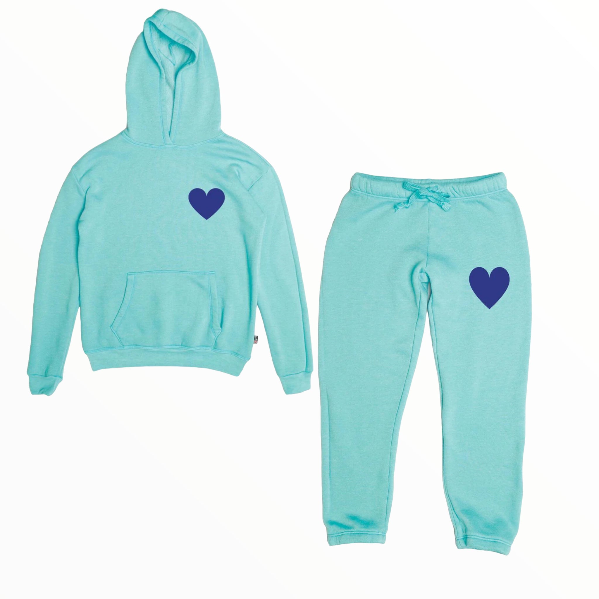 T2LOVE ATHLETIC ELSTIC WAIST/CUFF PANT- BLUE CURACAO/SMALL HEART