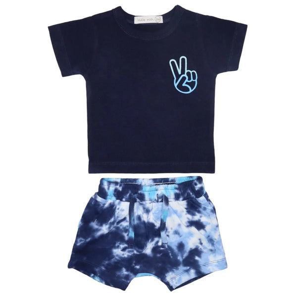 BABY STEPS T-SHIRT AND SHORT SET - PEACE OUT TIE DYE
