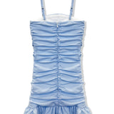 KATIE J TWEEN INDIGO STRIPED STRAPLESS RUCHED RUFFLE DRESS