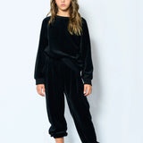 KATIE J TWEEN JADE VELOUR CREW NECK TOP - BLACK