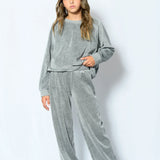 KATIE J TWEEN JADE WIDE LEG VELOUR PANT - GRAY