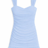 KATIE J. TWEEN JOEY SOLID SWEETHEART MESH DRESS - SERENE BLUE