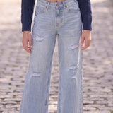 KATIE J TWEEN CINCINNATI DISTRESSED WIDE LEG JEANS
