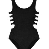 LIMEAPPLE LAYLA CRINKLE BOW SIDE CUTOUT OVE PIECE - BLACK