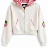 KATIE J TWEEN LEAH APPLIQUE CROP ZIP - STRAWBERRY