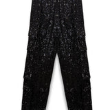 KATIE J TWEEN LEVI FULL SEQUIN CARGO PANT - BLACK