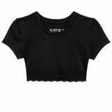KATIE J TWEEN LINDSAY CROPPED LACE TRIM TOP - BLACK