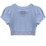 KATIE J TWEEN LINDSAY CROPPED LACE TRIM TOP - GLACIER BLUE