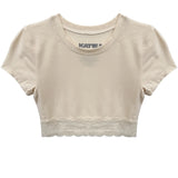 KATIE J TWEEN LINDSAY CROPPED LACE TRIM TOP - VINTAGE WHITE