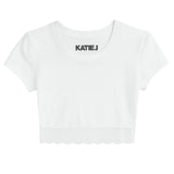 KATIE J TWEEN LINDSAY CROPPED LACE TRIM TOP - WHITE