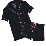 KATIE J TWEEN LYNN SHORT LOUNGE SET - BLACK/HOT PINK
