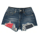 KATIE J TWEEN MALIBU DENIM SHORTS PRINTED POCKET - CLASSIC RED BANDANA
