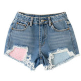 KATIE J TWEEN MALIBU DENIM SHORTS PRINTED POCKET - PASTEL BANDANA