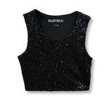 KATIE J TWEEN MILEY FULL SEQUIN CROP TANK - BLACK