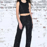 KATIE J TWEEN MILEY FULL SEQUIN CROP TANK - BLACK