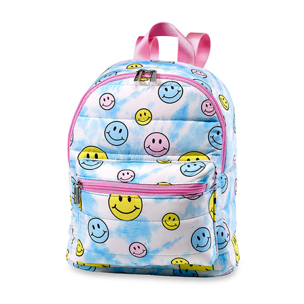 TOP TRENZ MINI PUFFER BACKPACK - HAPPY FACE TIE DYE