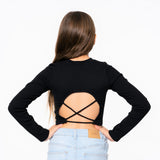 MALIBU SUGAR LONG SLEEVE X BACK TOP - BLACK