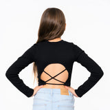 MALIBU SUGAR LONG SLEEVE X BACK TOP - BLACK