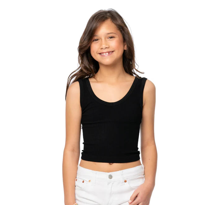 MALIBU SUGAR FRONT V-NECK SCOOP RIBBED TANK - 7-12