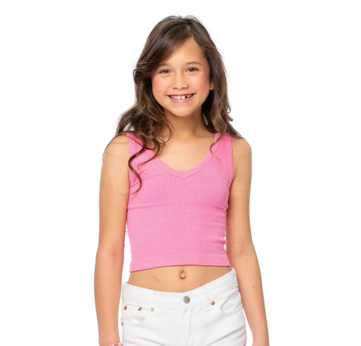 MALIBU SUGAR FRONT V-NECK SCOOP RIBBED TANK - 7-12
