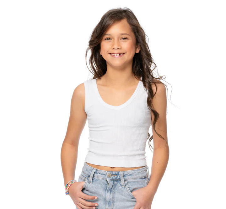 MALIBU SUGAR FRONT V-NECK SCOOP RIBBED TANK - 7-12