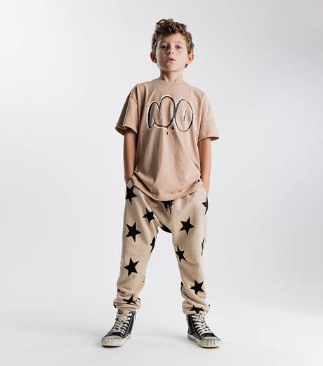 NUNUNU FRENCH TERRY STAR BAGGY PANTS - COFFEE